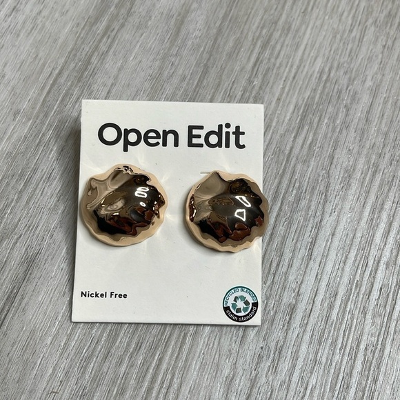 NWT Open Edit Gold Round Textured Earrings - Picture 1 of 3